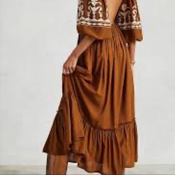 Anthropologie Boho Maxi Dress NWT Rich Brown Embroidered So Perfect & Stunning! - Picture 6 of 12